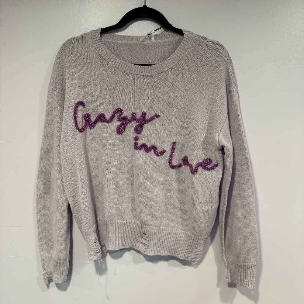 NWT Le Lis distressed Crazy in Love‎ lightweight purple sweater